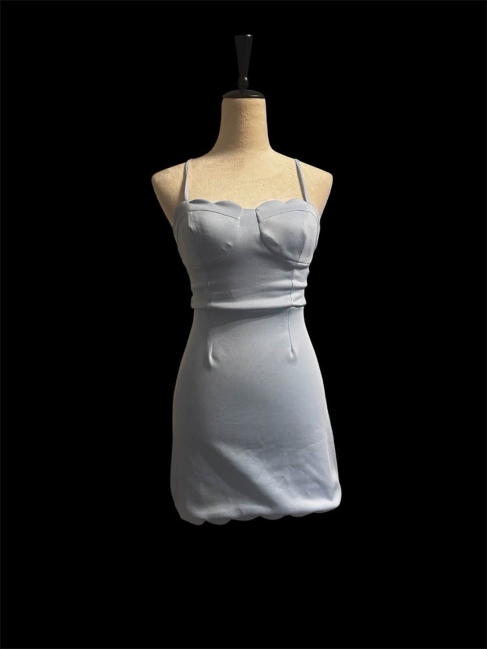 Scalloped Bust Mini Dress in Pale Blue